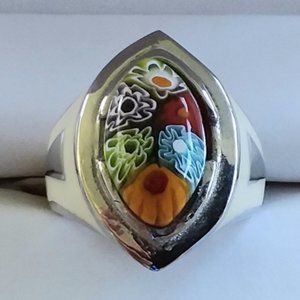 Size - 7 Stainless Steel Ramano Glass and Enamel Ring